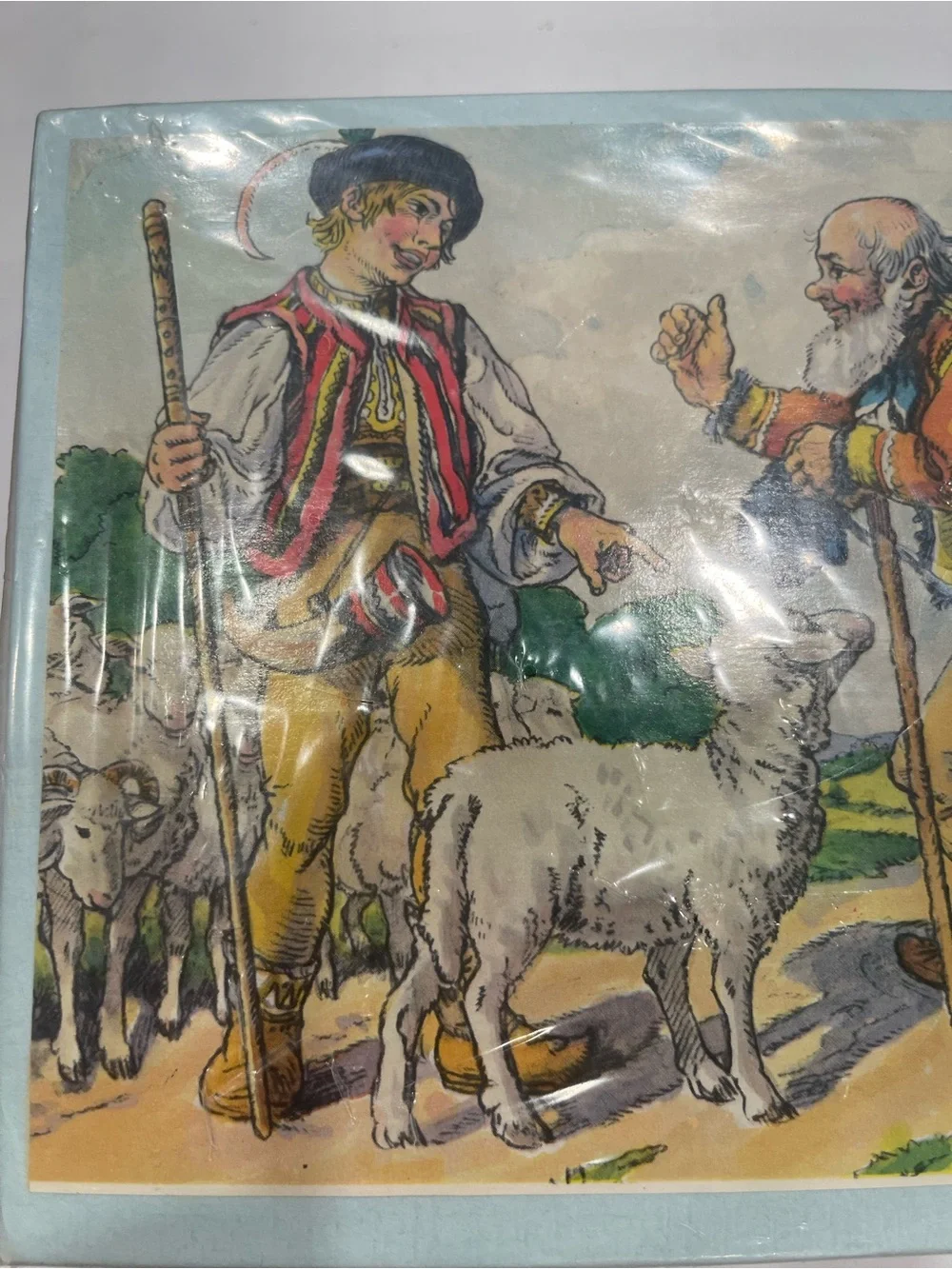 Rare VNTG wooden cube puzzle Czechoslovakia traditional folk  tale illustrations